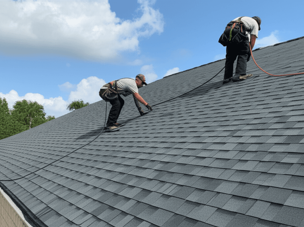 Elite Roofing crew installing a roof in Tampa Bay