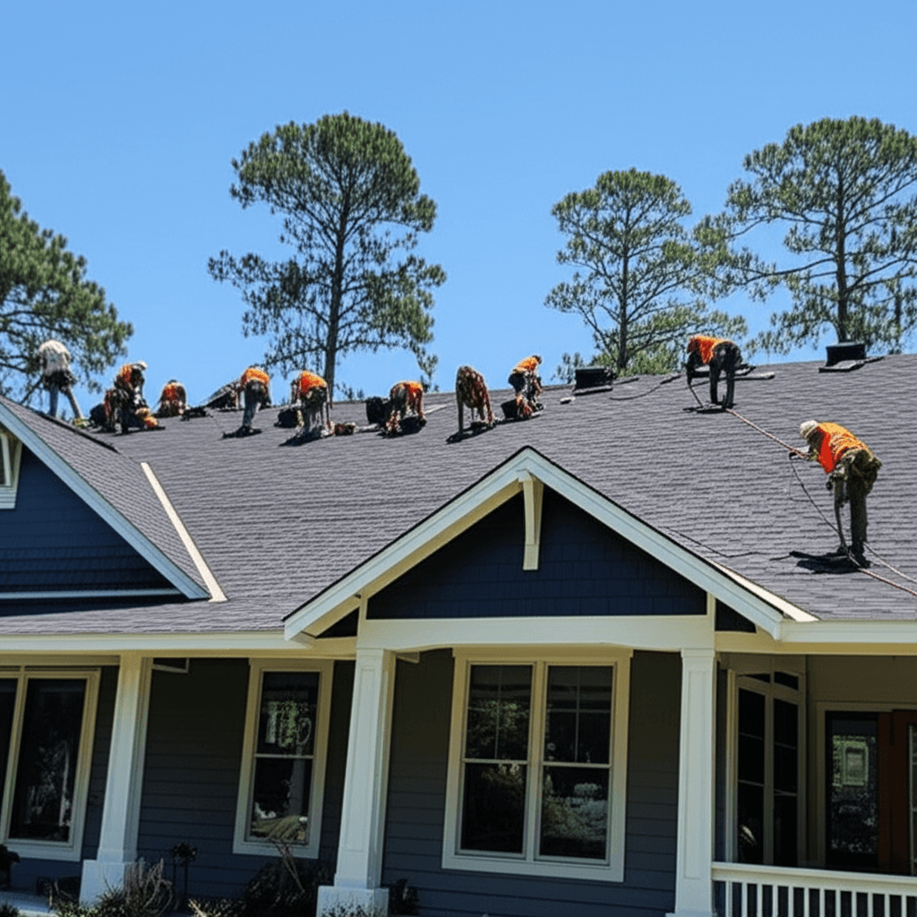 Verdant Roofing team installing a new roof on a Tallahassee home