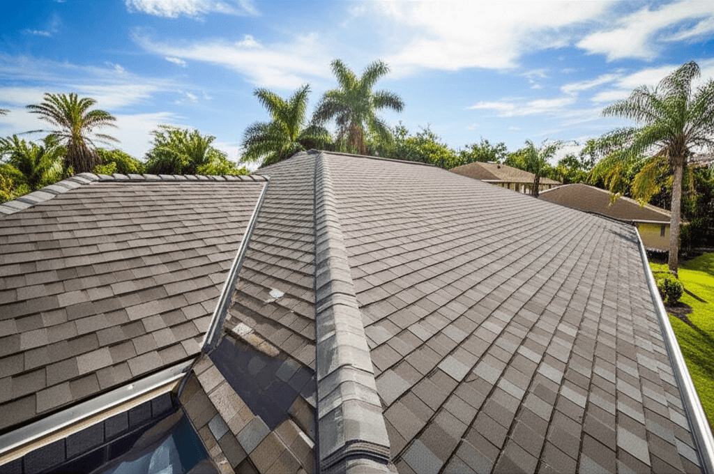 Aerial view of completed roofing project in Lakeland, FL by Solid Ground Roofing